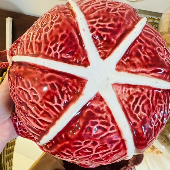 Rare VTG Secla Red Cabbage Art Portugal Pottery Leaf Tureen, Lid, Ladle Majolica - Picture 9 of 11